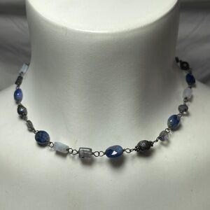 Vintage 925 Sodalite Labradorite Milky Quartz Amethyst & Pearl Choker Necklace